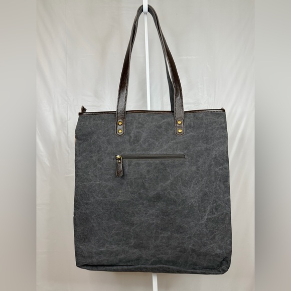 Anngoti Aztec Canvas Leather Tote Bag Western Boho Tapestry NWT - Picture 2 of 9